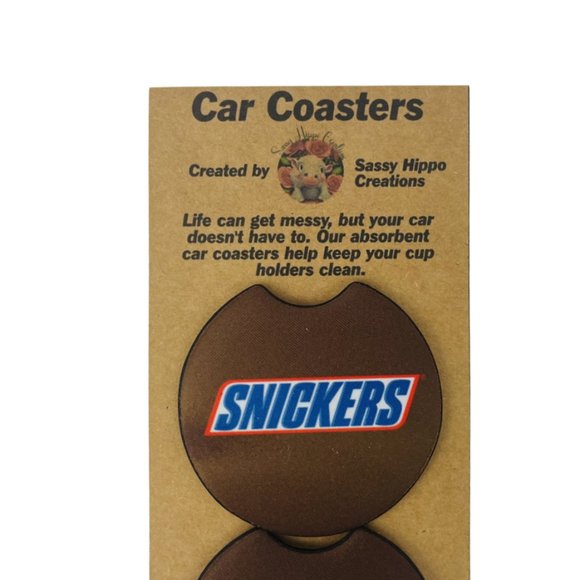 Car Coasters Snickers Chocolate Candy Bar Snack Junk Food Set of 2 Neoprene - Picture 7 of 9